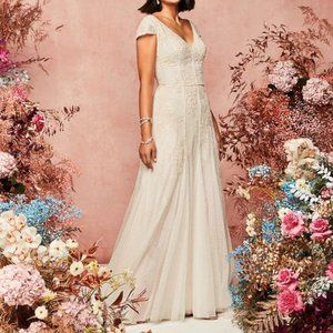 Melissa Sweet David's Bridal Swiss Dot Cap Sleeve Bridal Dress Size 12 Wedding